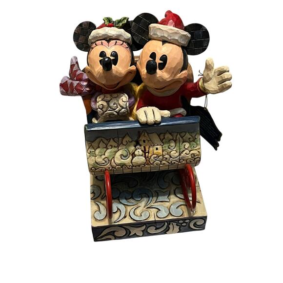 Jim Shore Disney Old Fashion Sleigh Ride Mickey and Minnie Figurine - Picture 1 of 6